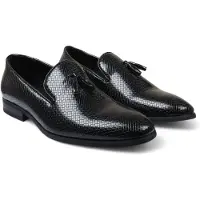 Infinity Leather Herren Schwarze formelle Quasten-Loafer Slip-On-Lederschuhe