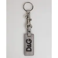 Dolce&Gabbana Grauer Leder-Logo-Metallring-Schlüsselanhänger für Männer