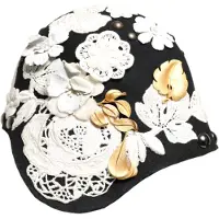 Dolce&Gabbana Schwarzer Wollhut mit weißen Blumen und goldenen Blättern
