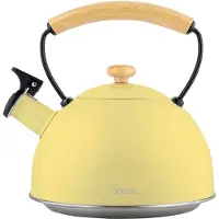 Briebe Pastel Wasserkessel Induktion Flötenkessel 2,5L Edelstahl, Retro Holzgriff, Gelb