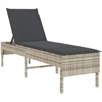 vidaXL Sonnenliege mit Auflage Hellgrau 55x200x44 cm Poly Rattan