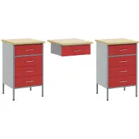 vidaXL Werkbank mit Schubladen 3 stk. Rot Ingenieure Holz und Stahl