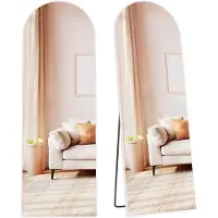 Famanu Stehspiegel, 160 x 50 cm, gebogen, Aluminiumrahmen, Sicherheitsglas, für Schlafzimmer, Wohnzimmer, Garderobe, mattweiß
