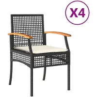 vidaXL Gartenstühle mit Kissen 4 Stk. Schwarz Poly Rattan Akazienholz