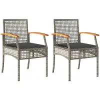 vidaXL Gartenstühle mit Kissen 2 Stk. Grau Poly Rattan Akazienholz