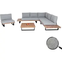 Mendler Garten-Garnitur mit Sessel HWC-H54, Lounge-Set Sofa, Spun Poly Akazie Holz Aluminium hellbraun, Polster hellgrau