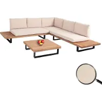 Mendler Garten-Garnitur MCW-H54, Garnitur Sitzgruppe Lounge-Set, Spun Poly Akazie Holz MVG Alu hellbraun, Polster beige