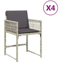vidaXL Gartenstühle mit Kissen 4 Stk. Hellgrau Poly Rattan
