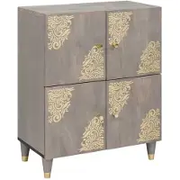 vidaXL Sideboard Grau und Gold 60 x 33 x 75 cm Massivholz Mango