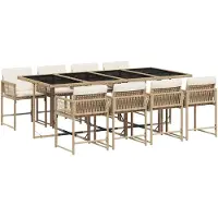 vidaXL 9-tlg. Garten-Essgruppe mit Kissen Beige Poly Rattan