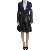 Exte Schwarzes Blazer-Rock-Anzug mit blauen Kontrasten
