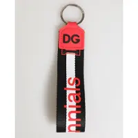 Dolce&Gabbana Rot Weiß DG Logo Polyester Messing Halter Schlüsselanhänger Schlüsselring