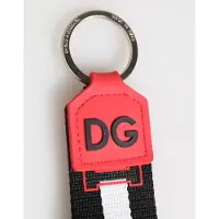 Dolce&Gabbana Rot Weiß DG Logo Polyester Messing Halter Schlüsselanhänger Schlüsselring