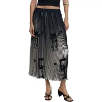 Desigual Faltenrock Newspapers 25WWFW09 Schwarz Regular Fit