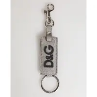 Dolce&Gabbana Grauer Leder-Logo-Metallring-Schlüsselanhänger für Männer