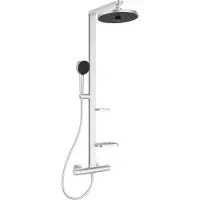 Ideal standard Alu+ Duschsystem mit Ceratherm Brausethermostat, 2 Ablagen, 2-Funktions-Handbrause und 2-Funktions-Kopfbrause