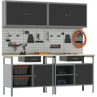 vidaXL Werkbank-Set 8 pcs Schwarz und Grau Pulverbeschichteter Stahl