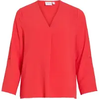 Vila Blusenshirt "VIJOSA 3/4 V-NECK TOP - NOOS", Damen, Gr. 34, rot (hibiscus), Jersey, Obermaterial: 100% Polyester, unifarben, regular fit normal, V-Ausschnitt, Shirts Blusenshirt