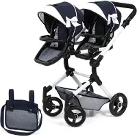 Bayer Twin Neo Tweeling poppenwagen, verstelbare und schwenkbare duwstang, mit tas