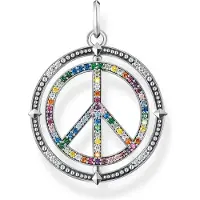 Thomas Sabo Anhänger Peace Zeichen mit Bunten Steinen Silber Geschwärzt