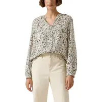 s.Oliver Langarmbluse , Damen, Gr. 34, beige (grau floral), Web, Obermaterial: 100% Viskose, gemustert, regular fit normal, Rundhals, elastischer Bund, Blusen Langarmbluse, mit All-Over Print
