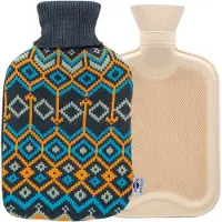 Axion Wärmflasche mit Bezug – blau-gelb | einseitig Diamant Strick (33 x 20 cm) 1 St