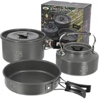NGT 3 teiliges Kochset Angeln Outdoor Camping Teekanne Kochtopf Pfanne