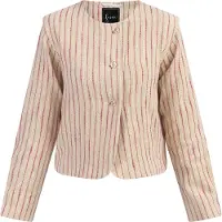 Faina Kurze Blazerjacke Damen Rosa Wollweisser Streifen