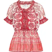 Usha Blusenshirt mit Rüschenärmeln Damen Rot Mehrfarbig