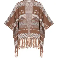 Usha Poncho Damen Kamel Mehrfarbig
