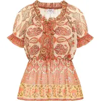 Usha Blusenshirt mit Rüschenärmeln Damen Orange Mehrfarbig