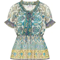 Usha Blusenshirt mit Rüschenärmeln Damen Blau Mehrfarbig