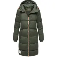 MARIKOO lange Damen Steppjacke mit Kapuze & Kragen – Modell Nomadiaa