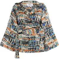 Usha Wickelbluse Damen Beige Blau Mehrfarbig