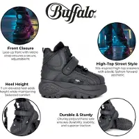 Buffalo Damen-Plateau-Stiefeletten aus schwarzem Leder – 1348-14 2.0