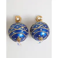 Dolce&Gabbana Goldene Messing Blaue Weihnachtsball Kristall Tropfen Clip-On Ohrringe