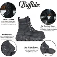 Buffalo Damen Schwarze Chunky Plateau-Kampfstiefel mit Frontreißverschluss - Fusion