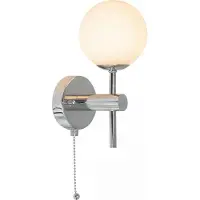 Licht-Erlebnisse Wandleuchte Bad IP44 Chrom Weiß G9 mit Zugschalter H:21 cm satiniertes Glas Spiegelleuchte blendarm