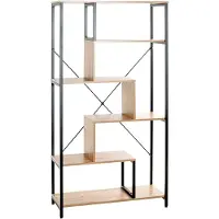 Haku Regal , 5 Fachböden mit jeweils bis zu 50 kg Tragkraft, B 840 x T 350 x H 1630 mm, Stahl/Holz, schwarz/helles Eiche-Dekor