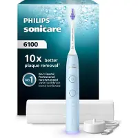 Philips Sonicare 6100 series Series 6100 HX7406/02 Wiederaufladbare Zahnbürste, Erwachsener, Schallzahnbürste, Sensibel, 62000 Bewegungen pro Minute, Hellblau, 2 min
