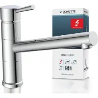 Schutte Küchenarmatur UNICORN, Niederdruck Armatur Küche, schwenkbarer Wasserhahn Küche, Mischbatterie Küche in Chrom