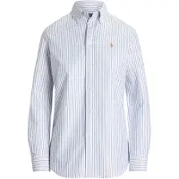Ralph Lauren für Damen. 211941508001 Slim Oxford-Hemd elastisch mit Streifen weiß, blau (42), Lässig, Baumwolle, Klassisch, Langarm