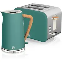 Swan STP2090GRENEU Set Frühstückskocher, kabellos, 1,7L Toaster Breitschlitz 2 Nordic grün Grün