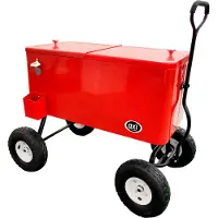 Axi Retro Getränkekühler Rot | Bollerwagen / Kühlwagen / Kühler mit Rollen - 76 liter | Fahrbare Kühlbox für den Garten / Outdoor