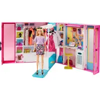 Barbie Traum Kleiderschrank ausklappbar mit Puppe, Zubehör und Puppen-Kleidung