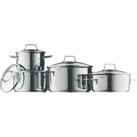 WMF Astoria Topfset Induktion 4-teilig, Kochtopf Set mit Glasdeckel, Cromargan Edelstahl poliert, Induktions Töpfe Set unbeschichtet