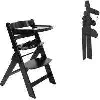 Novi Yumi Kinderstoel – 6 maanden tot 50 KG – Inklapbaar – Verstelbare Zithoogte & Voetensteun – Inclusief Babyset, Eetblad & Harnas – Pure Black