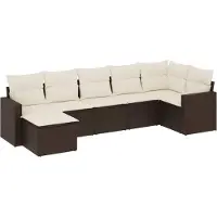 vidaXL 7-tlg. Garten-Sofagarnitur mit Kissen Braun Poly Rattan