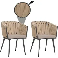 Mendler 2er-Set Aluminium-Gartenstuhl MCW-N38, Outdoor Stuhl Armlehne, Olefin Seilgeflecht Rope creme Kissen hellbraun