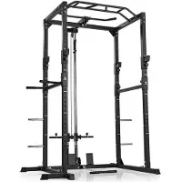 DS Produkte FitEngine Power Rack Power Cage mit Latzug Kabelzug Dip-Station + Klimmzugstange Variabel einstellbare Spotter Langhantel Fitnessstation Multigym